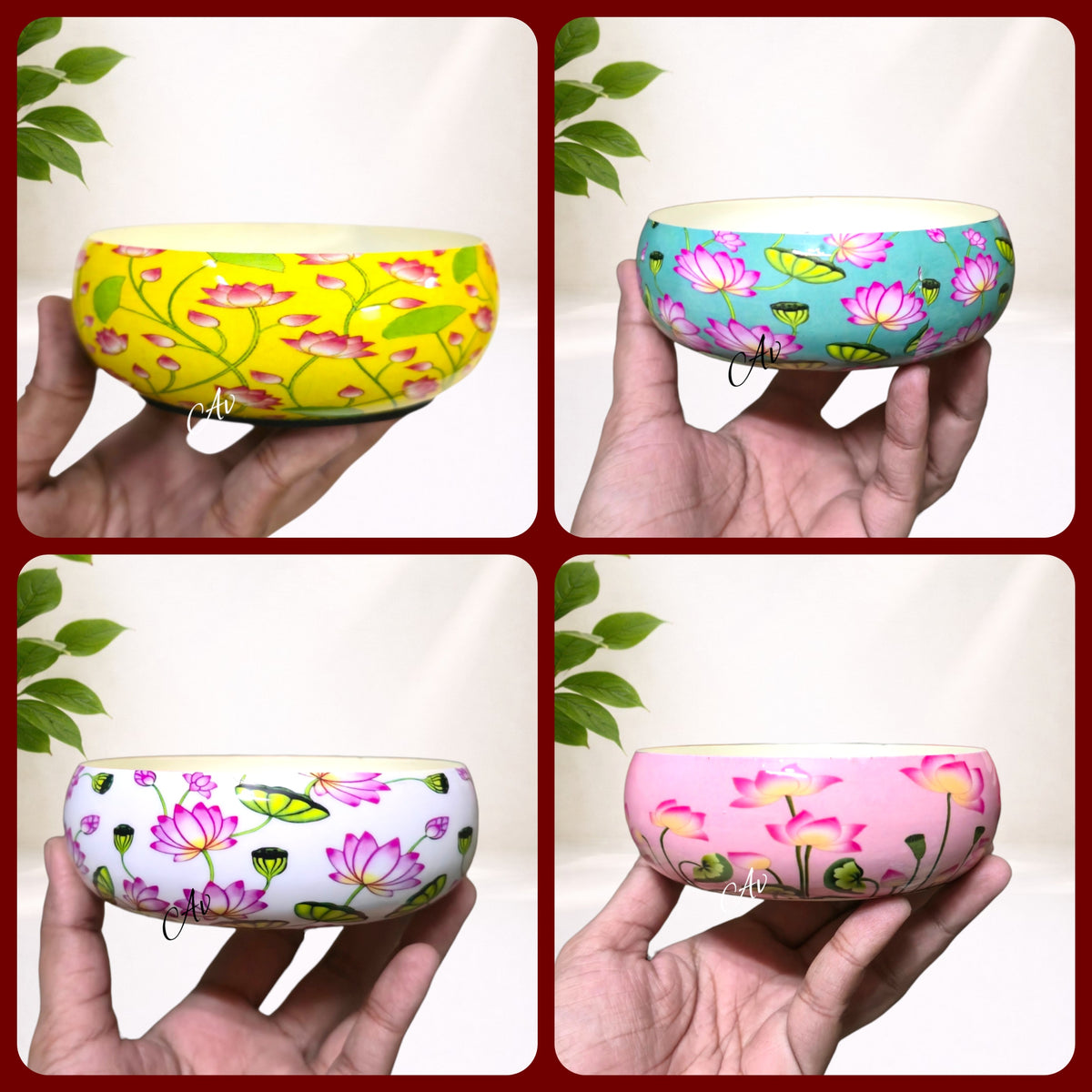 4 Inch Enamel Work Mini Urli / Serving Bowl – Pack of 4