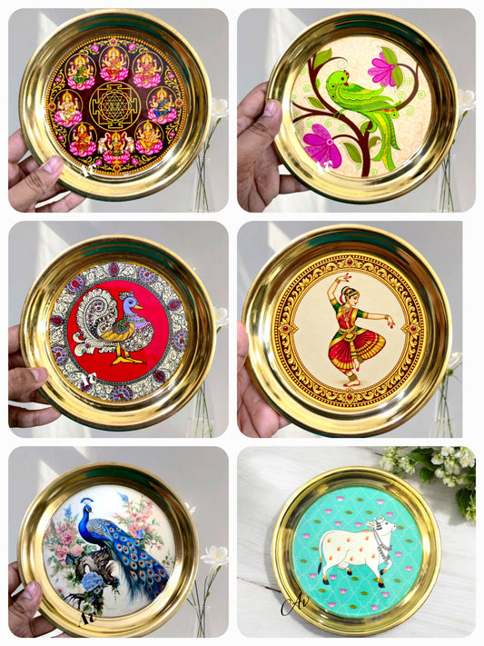 Lightweight Brass Plate with Enamel Work – 6 Inch, Pack of 12