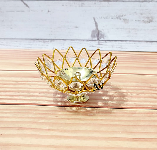 Brass Round Crystal Katori Diya (4 Inches)