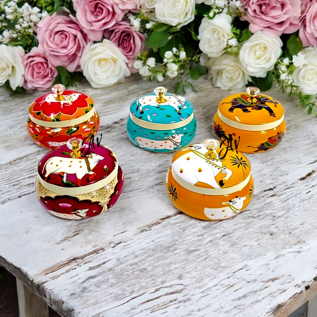 Round Matki Enamel Work Jars 4 inches