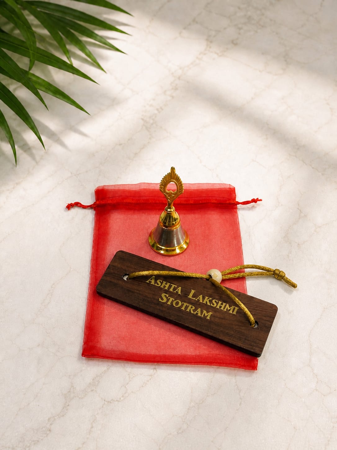 Wooden Devotional Book with Bell & Organza Potli Combo (Pack of 10) | MDF Prayer Book Gift Set