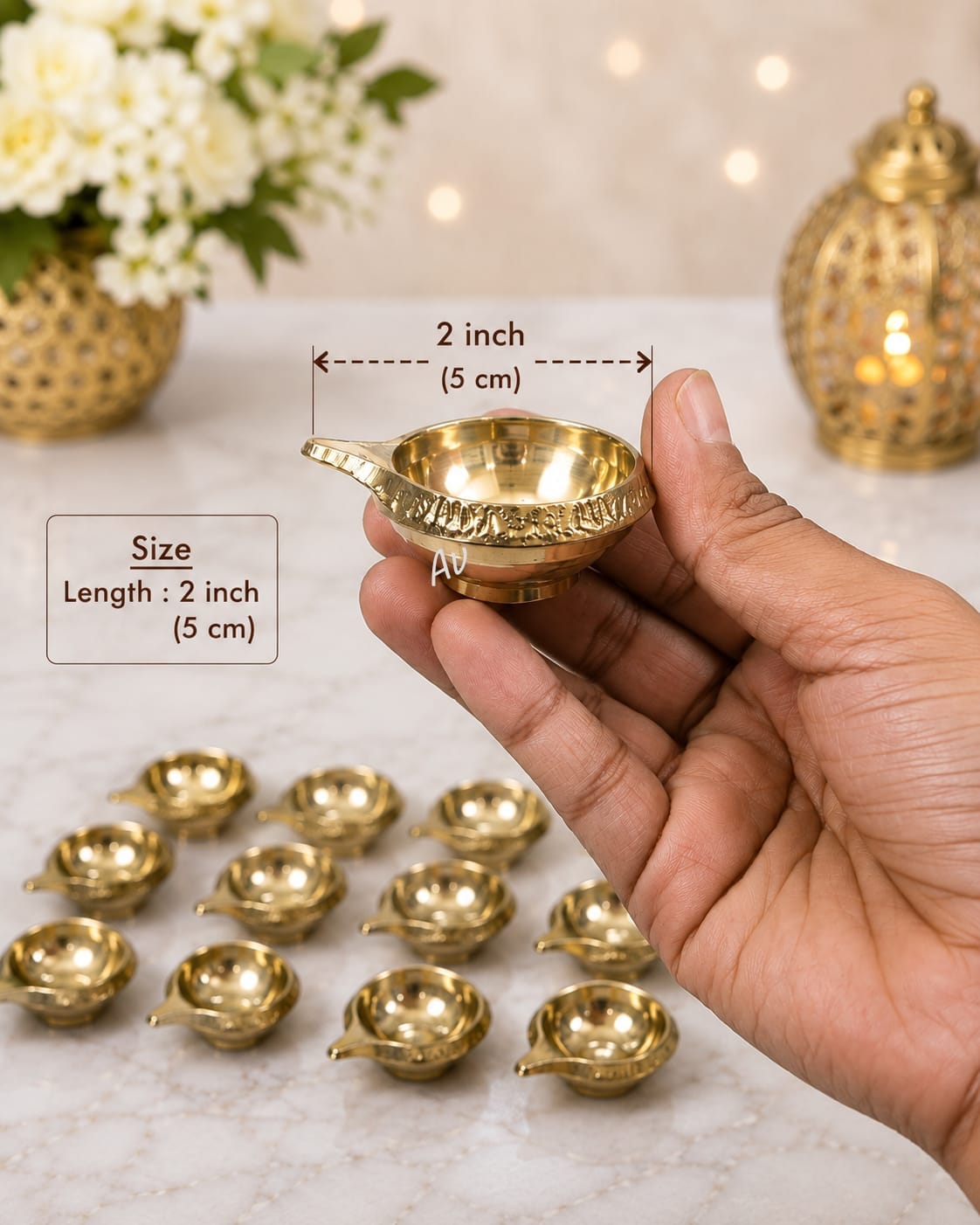 Brass Kuber Diya – 2 Inch Heavy Brass Diya