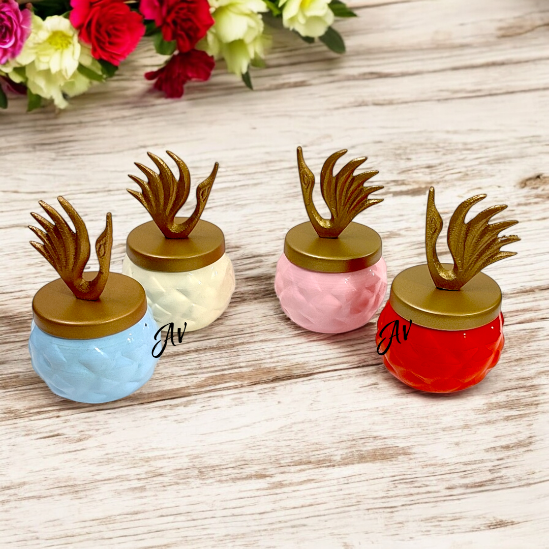 Small Round Jar With Swan Knob