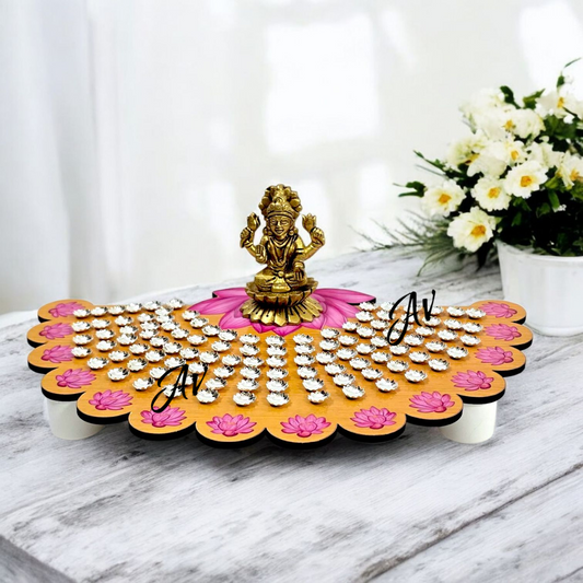 MDF 108 flowers Ashtotaram Stand with 108 Flowers and Brass Lakshmi ji
