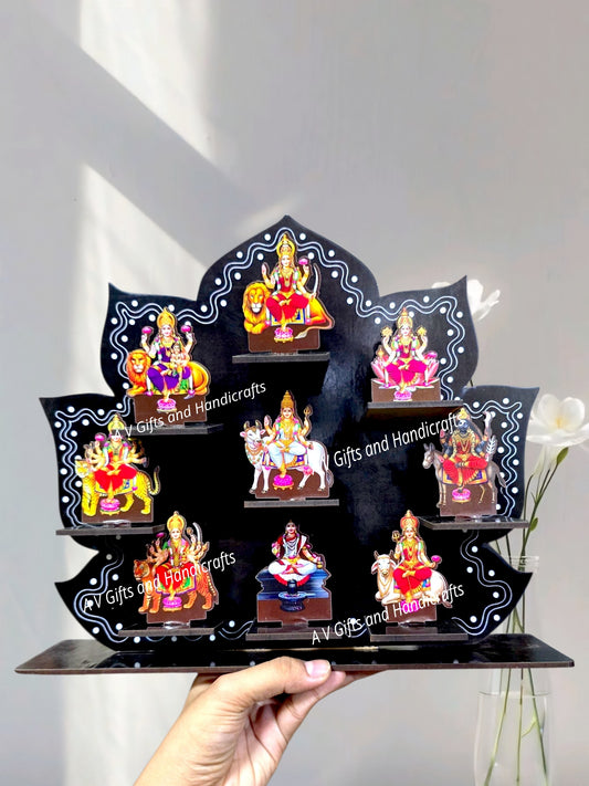 Nav Durga MDF Detachable Display Stand | 10 × 12 Inch | Decorative Pooja Stand