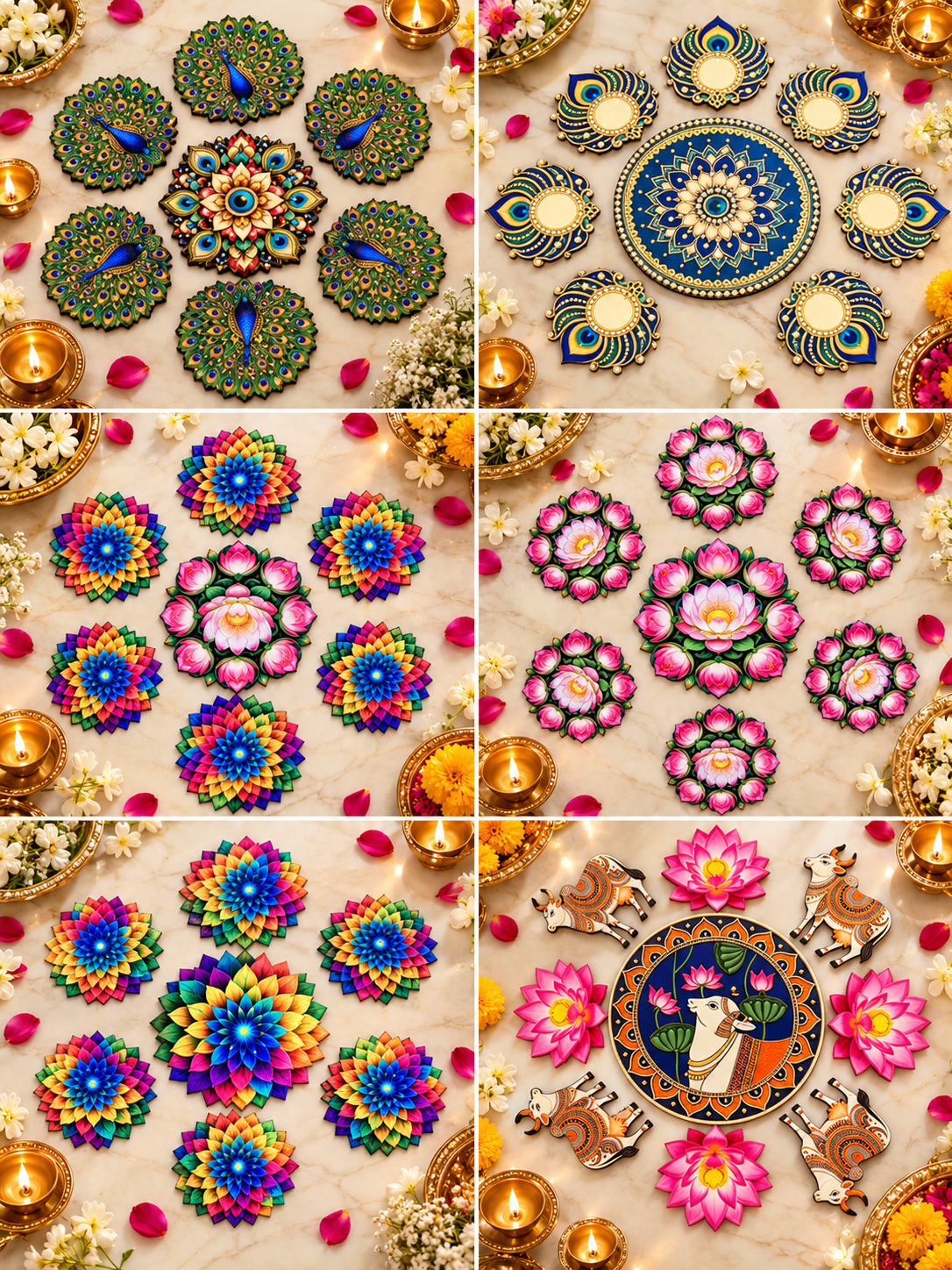 MDF Decorative Rangoli Set – Pack of 10 Sets (9 Pc in each set)