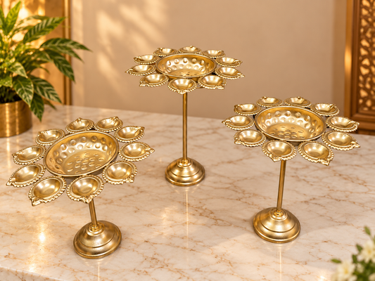 Diya Urli Stand Set of 3 – Iron Decorative Urli Set for Diwali & Festive Home Décor