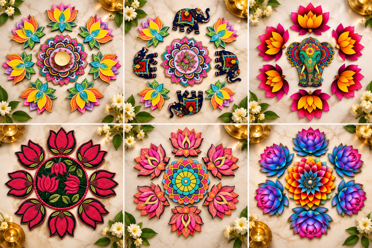 MDF Decorative Rangoli Set – Pack of 10 Sets (9 Pc in each set)