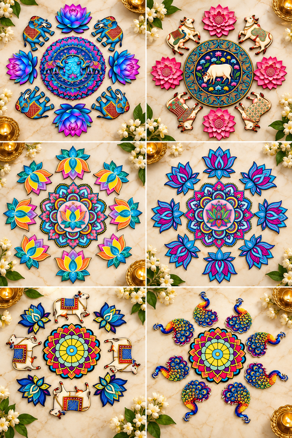 MDF Decorative Rangoli Set – Pack of 10 Sets (9 Pc in each set)