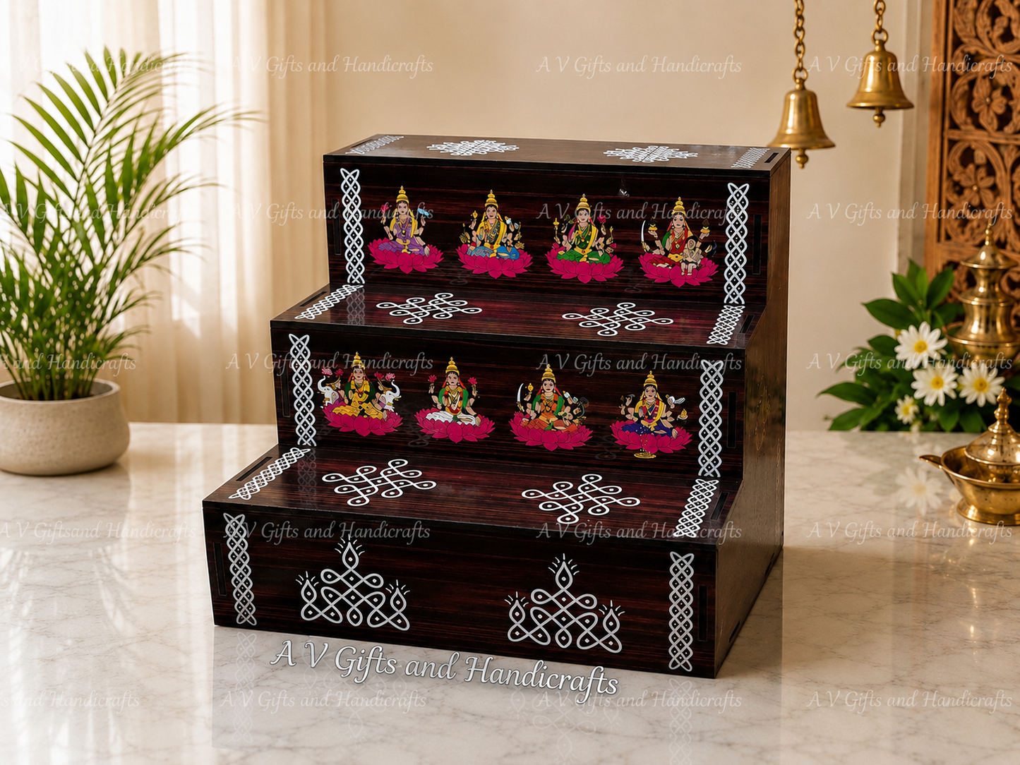 Ashtalakshmi 3-Tier Pooja Step | MDF Laminated Stand
