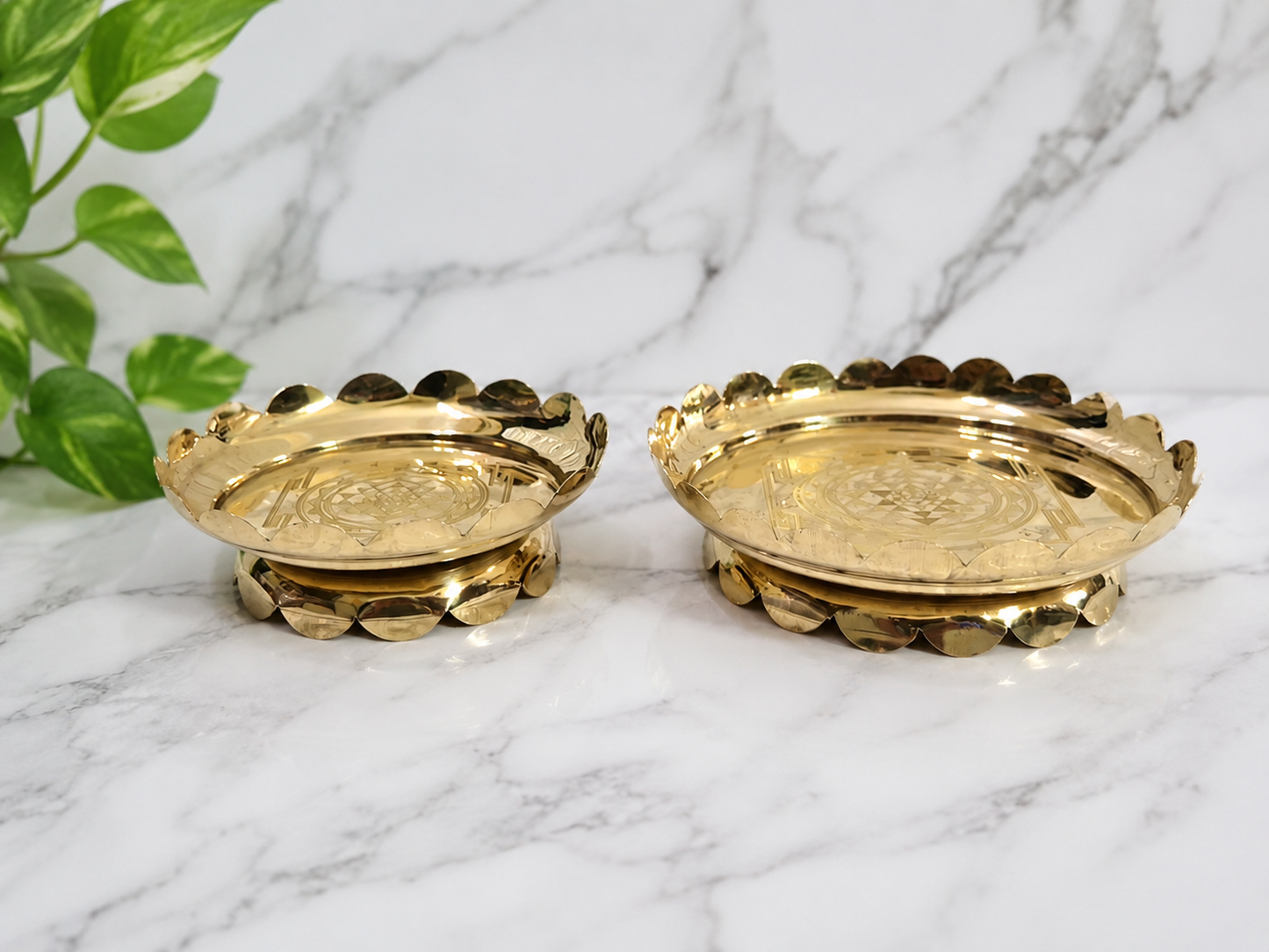 Premium Light Weighted Brass Lotus Stand with Engraved Shri Yantra Design