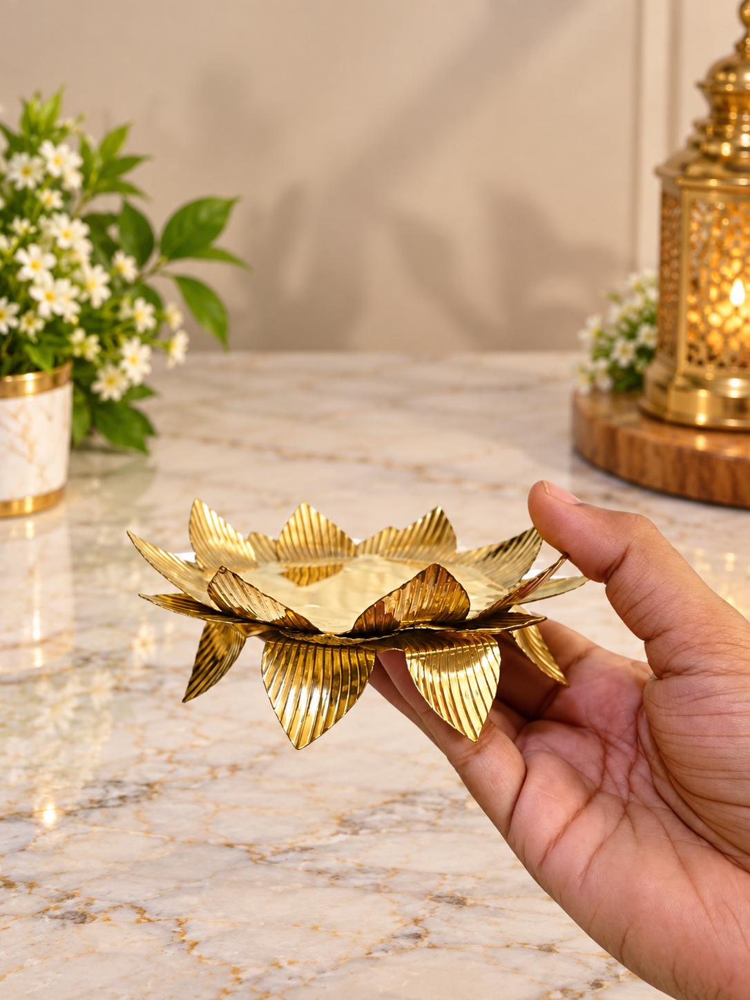 Brass Lotus Singhasan / Lotus Stand – 5 Inch approx