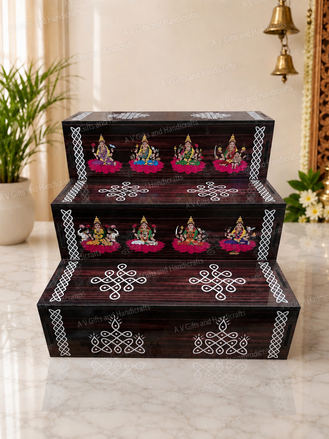 Ashtalakshmi 3-Tier Pooja Step | MDF Laminated Stand